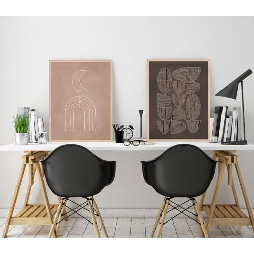 Brown Lines Abstract Minimalist Boho Artwork Room Art Prints Set Of 2 Print Painting No Frame Pictures