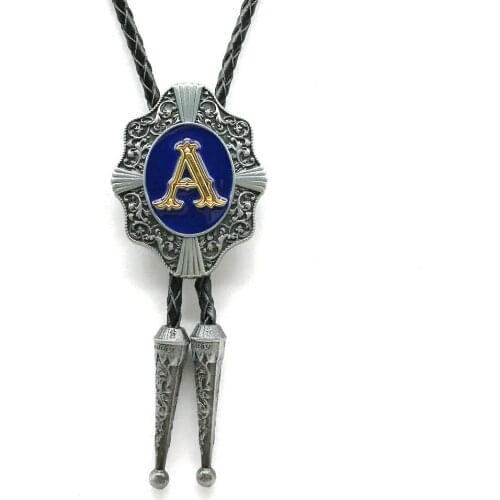 KDG western cowboy zinc alloy natural color point oil A to Z letter type BOLO tie leather leather cord