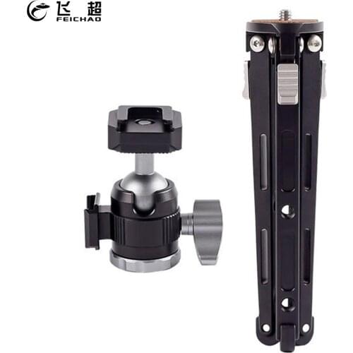 Mini Tripod + Ball Head 360 Degree Swivel Ballhead Video Stand with Dual Cold Shoe Mount for DSLR Camera Microphone Fill Light