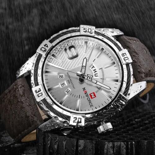 NAVIFORCE Gold Luxury Brand Men Watch Military Sports Quartz Watch Analog Date Clock Leather Strap Wristwatch Relogio Masculino