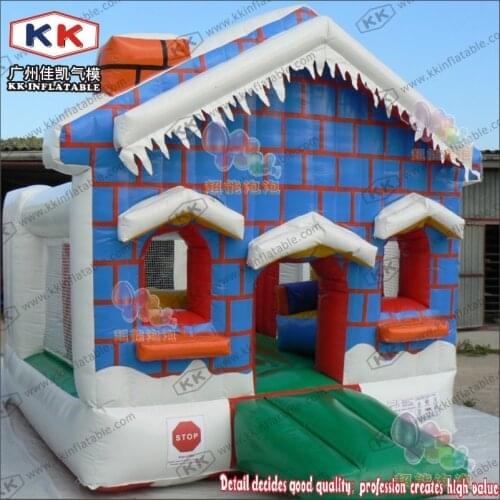 New year winter world snow cabin inflatable bounce house for Christmas