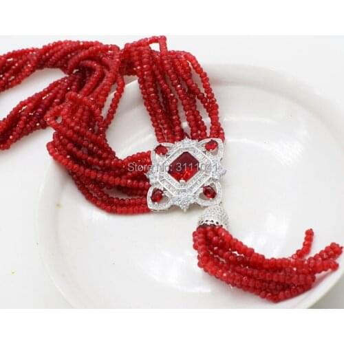 One set 10rows red jasper + red zircon pendant necklace bracelet 19inch FPPJ wholesale beads nature