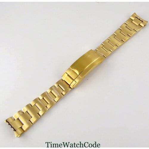 20mm Watch Band Strap Parts Golden Color Plated Oyster Style Bracelet Folding Clasp Stainless Steel Brushed Fit For Mens Watch