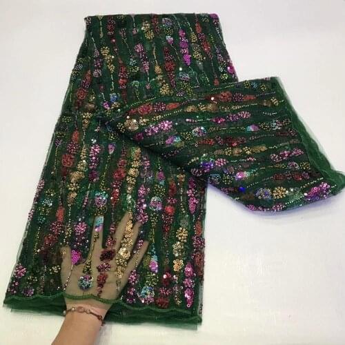 Luxury Elegant Nigerian Handmade Sequins/Beaded Sequence Lace Fabric High Quality French Mesh Embroidery Sequins Material Sewing