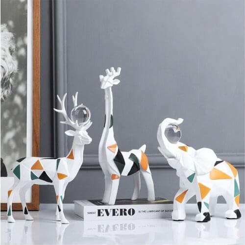 NORDIC ART RESIN ELK ELEPHANT HEAD CRYSTAL BALL ORIGAMI CRAFTS ORNAMENTS COUPLE DECORATIONS STUDY OFFICE STATUE ORNAMENTS