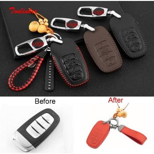 Tonlinker Interior Car Mouldings Key Covers Case For FAW HONGQI H9 2020-2021 Car Styling 1 PCS Aluminum/Leather Cover Stickers