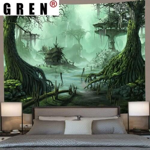 GREN Tapestry Magic Forest Wall Hanging Bohemian Sleeping Pad Sandy Beach Throw Towel Rug Blanket Camping Tent Wall Cloth Decor