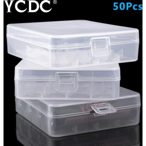 YCDC 50x For 18650 Rechargeable Battery Storage Box Cover Cells Hard Plastic Case lithium Batteries Accumulator Hard Bag
