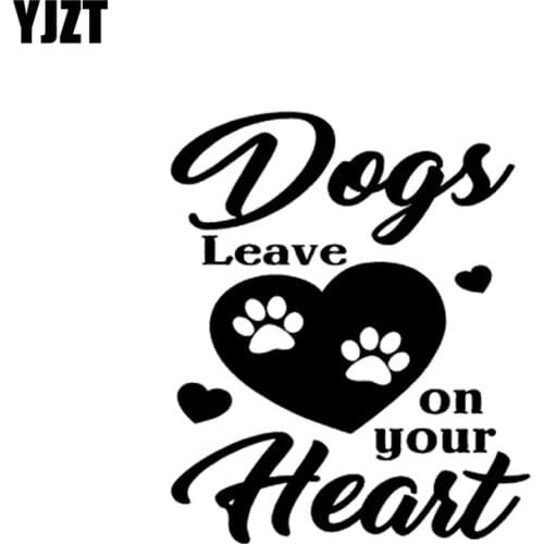 YJZT 10.7CM*12.7CM Dogs Leave On Your Heart Sweet Dog Footprints Vinyl Car Sticker Decals Black/Silver C10-00368
