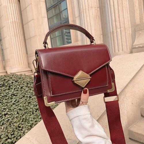 Wholesale ladies PU leather Korean version wild wide band solid color small square bag shoulder fashion messenger bag women