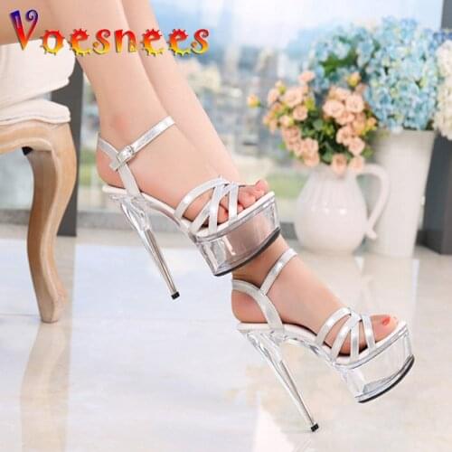 Hot Silver Wedding Shoes Clear Tenacity High Heel 15CM Transparent Platform Summer Sandals Women Nightclub Models Show Stilettos