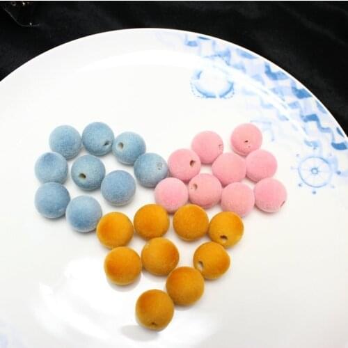 10pcs 16mm Acrylic Round Ball Flocked Velvet Beads,half drilled beads for DIY Jewelry Making Earring Accessories