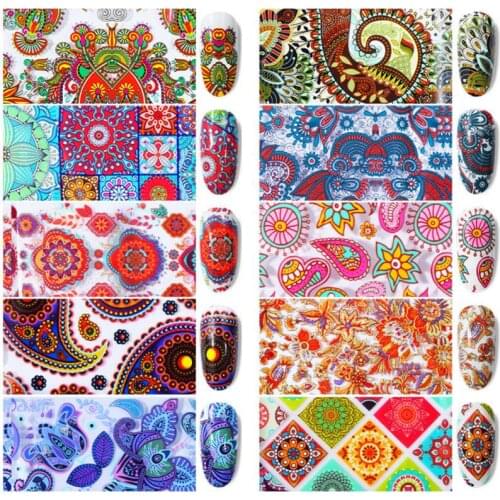 10 PCS/Set Retro Nail Sticker Mixed Paper Colorful Various Patterns Watermark DIY Decoration 4*20CM Nail Art Patch Manicure