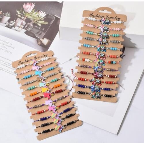 12Pcs/Set Color Crystal Beaded Bracelets Animal Alloy Hand-Woven Childrens Bracelet Gifts Fashion Jewelry Accessories Wholesale