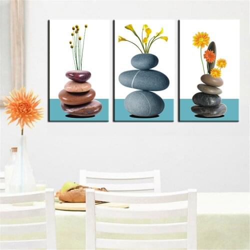 3 Panels Modern Wall Art Home Decoration Oil Painting on Canvas Wall Art Prints Pictures Flowers on Stones Unframed