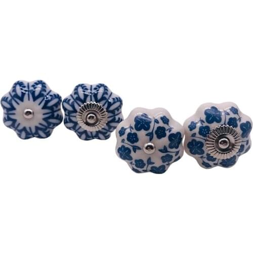 6x Ceramic Blue and White Hand-painted Dresser Knobs Drawer Cabinet Pull Kitchen Cupboard Knobs Decorative Handle