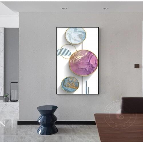 Abstract Geometric Mosaic Canvas Print Poster Marble Gold Powder Round Pattern Living Room Bedroom Corridor Wall Art Decoration