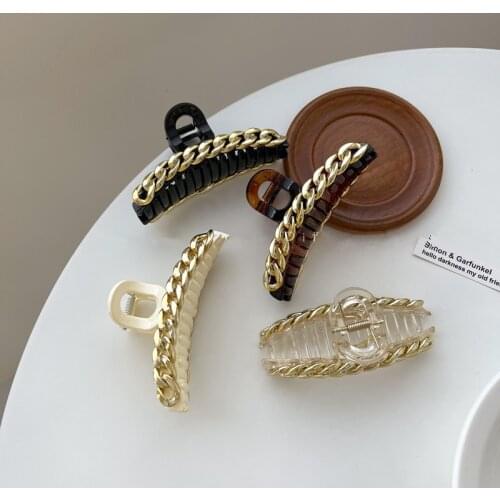 Retro acrylic chain hairpin summer ins Korea niche back head plate hairpin headdress shark catch clip