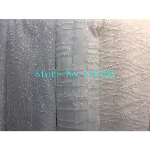 White colors special 7 design wedding lace fabric tulle lace fabric JRB-121747-7 with glued glitter