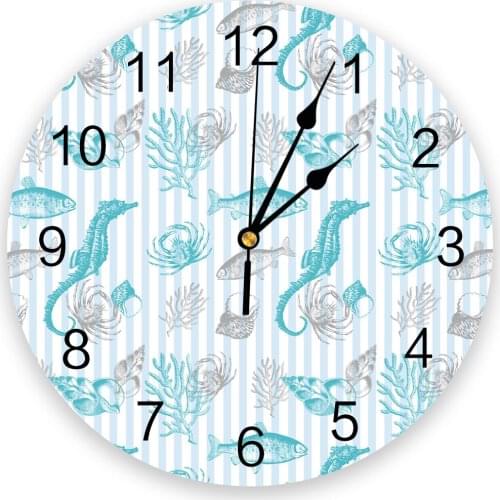 Ocean Seahorse Fish Coral Shell Simple Modern Wall Clock For Home Office Decoration Living Room Bathroom Decor Hanging Watch