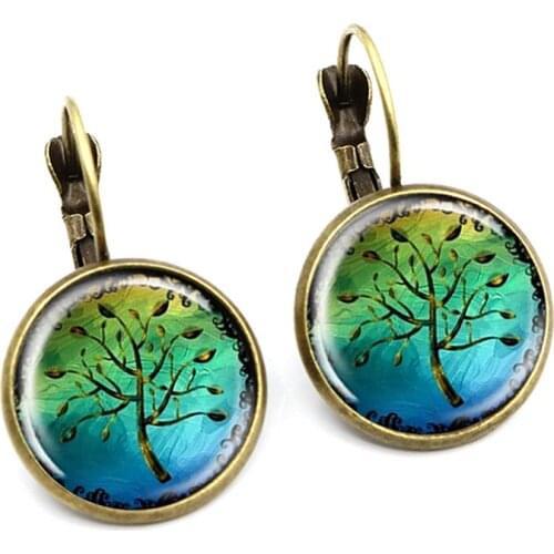 Tree Of Life Earrings For Women Sun Plant Jewelry Glass Cabochon Pendant Wisdom Tree Earings Handmade Jewelry Gifts
