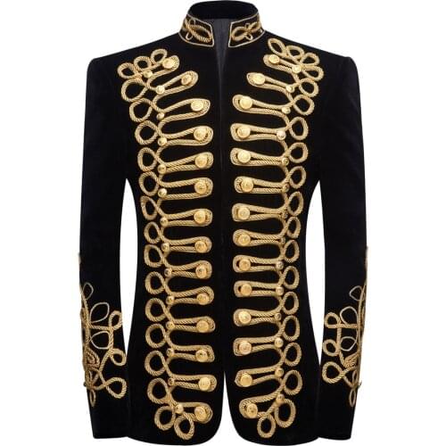 Mens Vintage Court Velvet Jacket Golden Rope Double-breasted Slim Coat Male Singer Host Stage Costume Weeding Groom Tuxedo 3XL