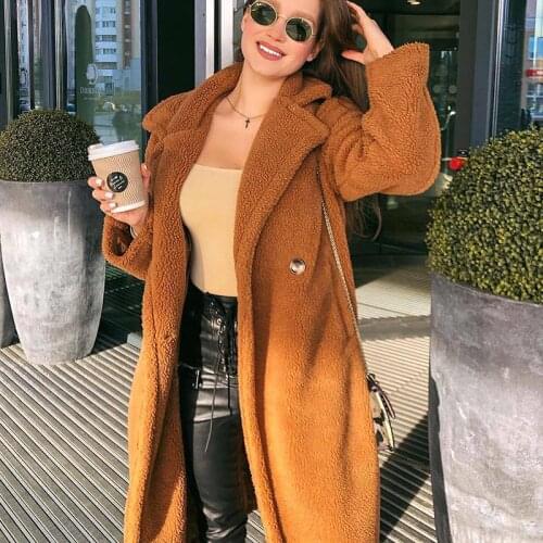 European and American Fashion Ladies Woolen Coat Solid Color Double-sided Fleece Long Lapel Coats Retro Winter Overcoat Female