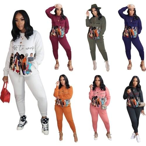 Fitness Sporty Tracksuit Women Casual Cartoon Print Sweatshirt Jogger Pants 2 Two Piece Set High Street Chic Outfits Plus Size
