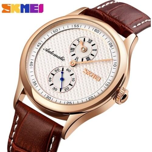SKMEI Classic Ultra-thin Business Watch Leather Strap Simple Automatic Mechanical Watches Waterproof Top Brand