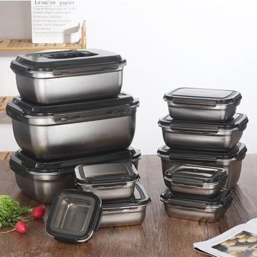 Stainless Steel Lunch Box Travel Leakproof Bowls Home Containers Lunchboxs Kitchen Bento 350.550/850/1800ml