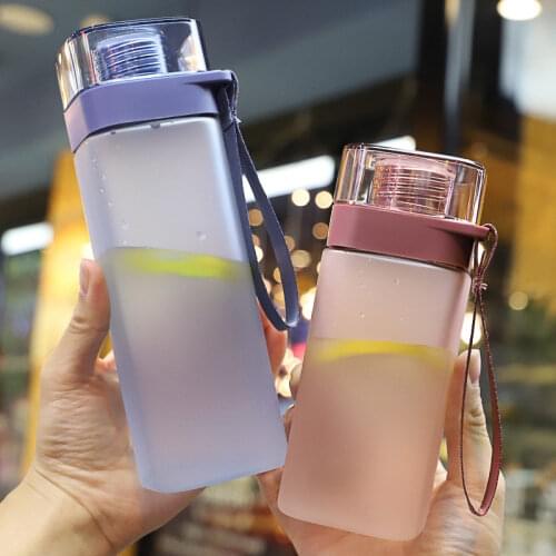 Summer Square Plastic Frosted Water Cup Student Portable Anti-fall Handy Cup Outdoor Sports Water Bottle Does Not Contain BPA