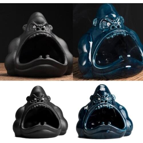Small Animal Ashtray Cartoon Orangutan Ceramics Home Living Room Car Ashtray Domineering King Kong Shape Anti-fly Ash Ceramic