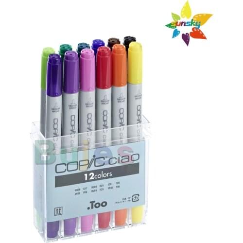 Copic Ciao Markers 12/24/36/72 color,Packaged in a clear plastic case,Refillable markers and replaceable nibs,Alcohol-based ink