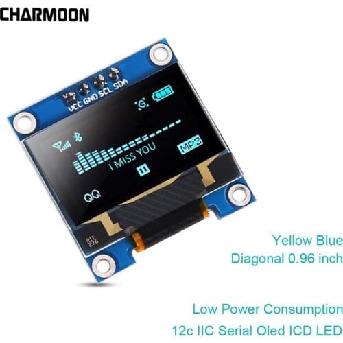 0.91/0.96 inch IIC Serial Yellow Blue LCD Display Module 128X64 I2C SSD1306 12864 LCD Screen Board for Arduino with 40pin Dupont