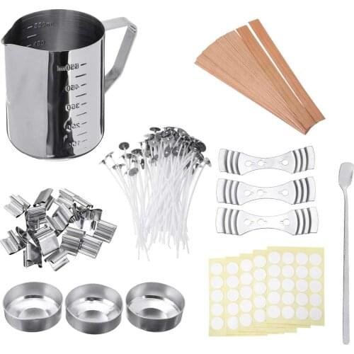 Candle Making Kit Stainless Steel Pouring Pot Melting Cup Cotton Wicks Holder Mixing Rod DIY Candles Craft Tool