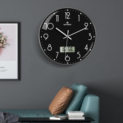 Living Room Wall Clock Round Simple Clock Silent Quartz Clock Temperature and Humidity Display Wall Clock Factory Customization