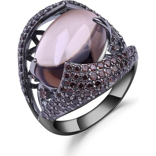 Natural Smoky Quartz Ring Gemstone 925 Silver Retro Style