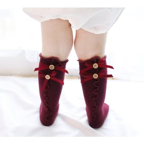 Baby Girls Bow Knot Solid Socks Infant Toddler Newborn Knee High Leg Warmer Autumn Winter Cotton Soft Warm Draped Socks 0-3Y