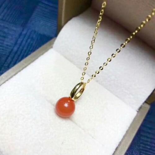 Shilovem 18K Gold real Natural south Red agate pendants no necklace fine plant Jewelry classic gift plant mymz7.5-8nh