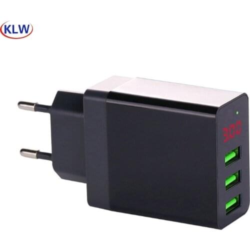 LED digital real-time display of output voltage and current charger adapter US EU UK Plug 3 USB Charger for smart mobilephone