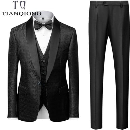 TIAN QIONG Black Men Wedding Suits 2020 Latest Coat Vest Pant Designs Elegant 3 Pieces Mens Formal Business Suits 5XL