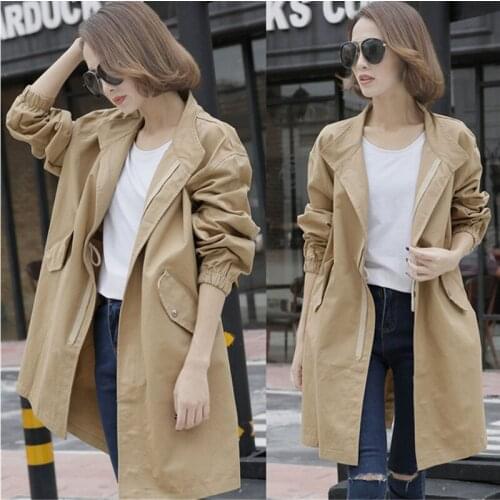 Trench coat For Women 2020 Spring Autumn Casual Solid Zipper Long Sleeve Windbreaker Long Loose Coat Female Thin Outerwear
