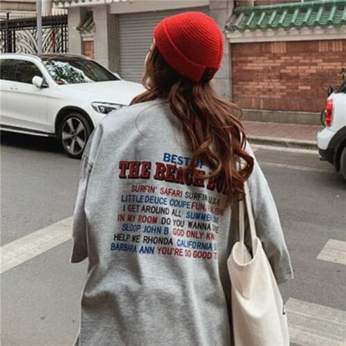 Casual Loose Fashion Basic Letter Printed All Match Oversize College Wind Street Hot Sale Women Female Short Sleeve Top T-shirts