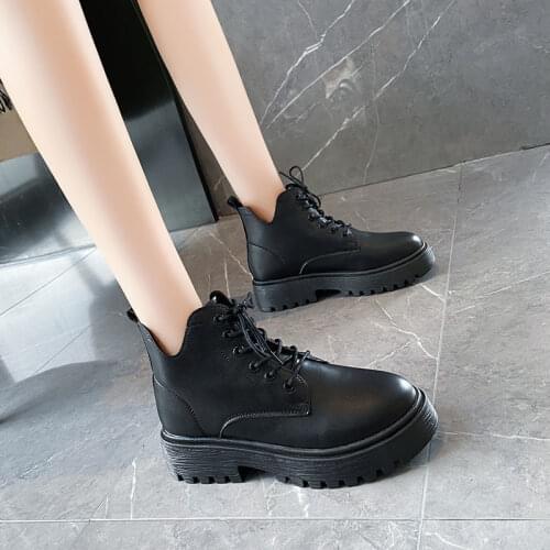 2020 Women Ankle Boots Winter Shoes Platform All Match Zipper Square Heel Elegant Women Shoes Women Boots Cross-tied