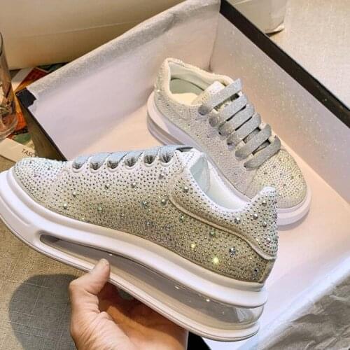 Women casual shoes air-cushioned daddy shoes casual thick sole full of drill shoes ladys black rivet ladys sneaker A1