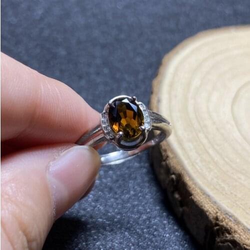 1Pc Natural Tourmaline Ring Champagne quartz crystal adjustable ring 925 Silver Girl Gift Jewel Ring Crystal healing stone
