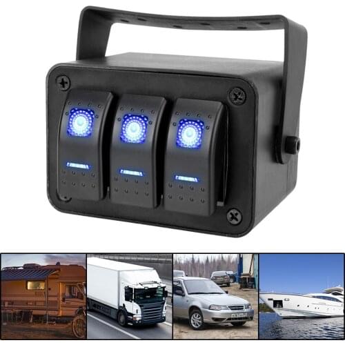 12-24V Toggle Switch Panel Retrofit With Bule LED Light Indicator Rotate Case Universal Waterproof 2/3 Gang Rocker Switch Panel