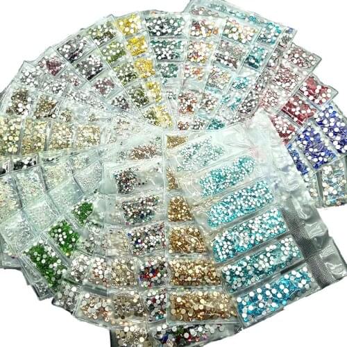 1728PCS Flatback Glass Nails Rhinestones Mixed Sizes Nail Art Decoration Stones Shiny Gems Manicure Accessories