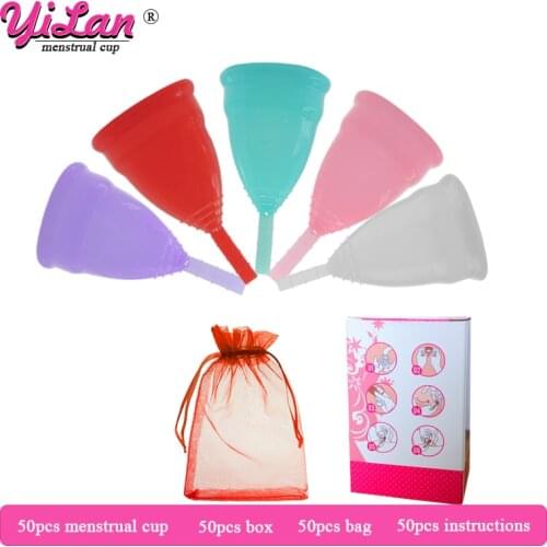 50pcs menstrual cup Medical Grade Silicone Copo Menstrual de Silicone Medica Reusable Women Menstrual Period for Wholesale