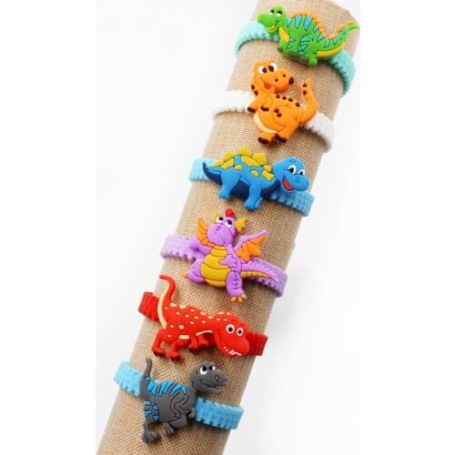6PCS Dinosaur Party Rubber Bangle Bracelet Baby Shower Kids Gifts PVC Decorations Birthday Party Children Jungle Theme Supplies